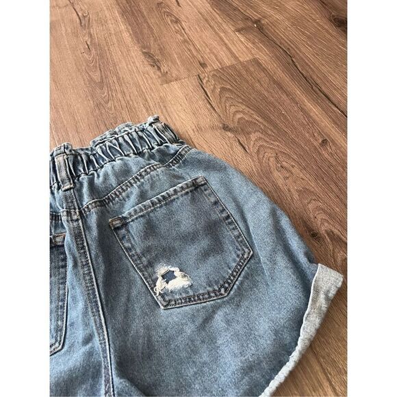 Forever 21 Shorts M High Cinched Waist Denim Jean Rolled Hem - Picture 4 of 4